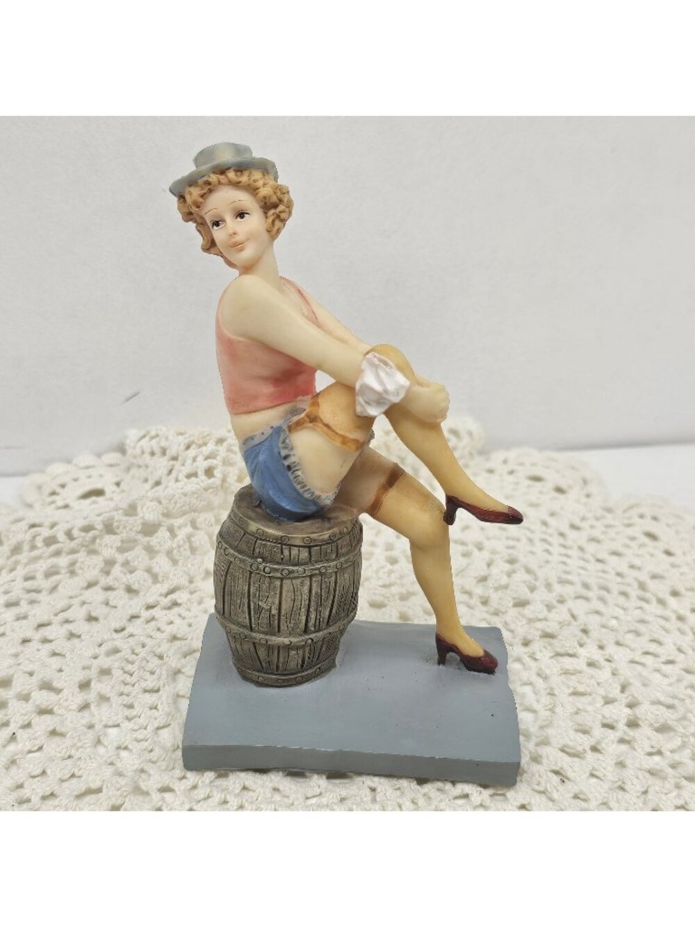 Vintage K’s Collection Pin Up Girl On Barrel Figurine Country Cowgirl Resin...